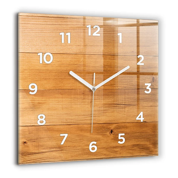 Pendule carrée en verre 60x60 cm Planches en bois