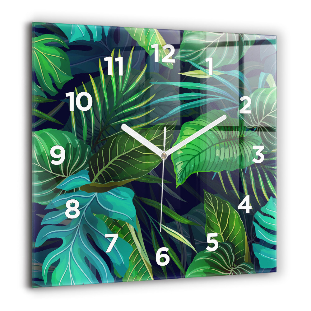 Horloge murale carrée 60x60 cm Feuilles exotiques