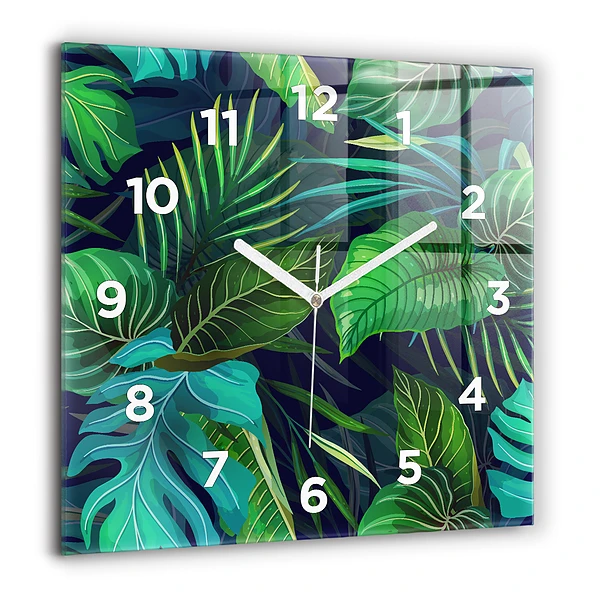 Horloge murale carrée 60x60 cm Feuilles exotiques
