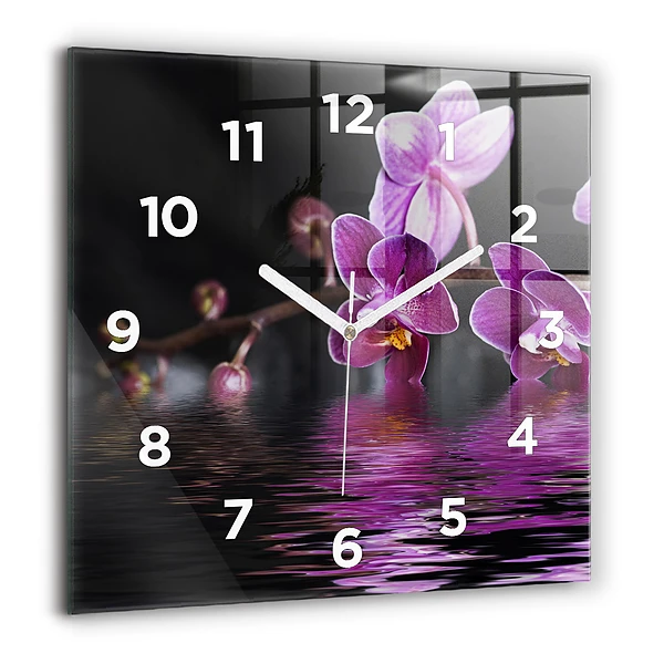 Horloge carrée en verre 60x60 cm Fleur d'orchidée sur l'eau