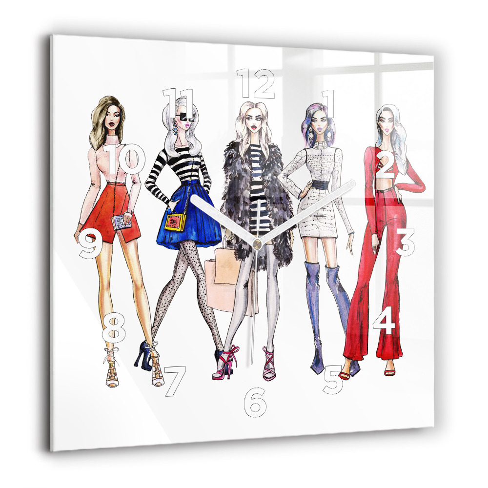 Horloge murale carrée 60x60 cm Filles à la mode
