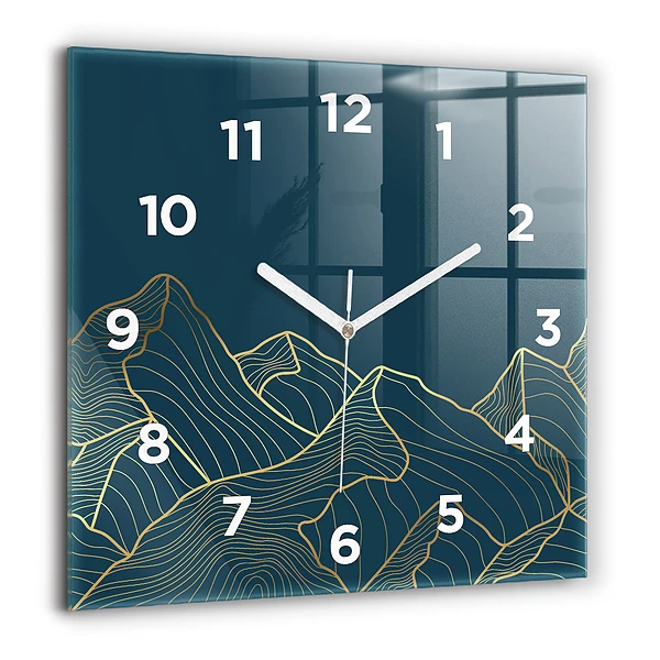 Horloge carrée en verre 60x60 cm Croquis de montagnes