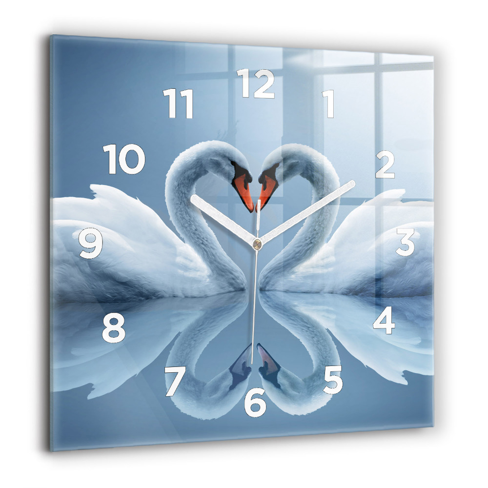 Horloge murale carrée 60x60 cm Cygnes dans le coeur