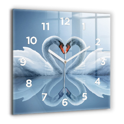 Horloge murale carrée 60x60 cm Cygnes dans le coeur