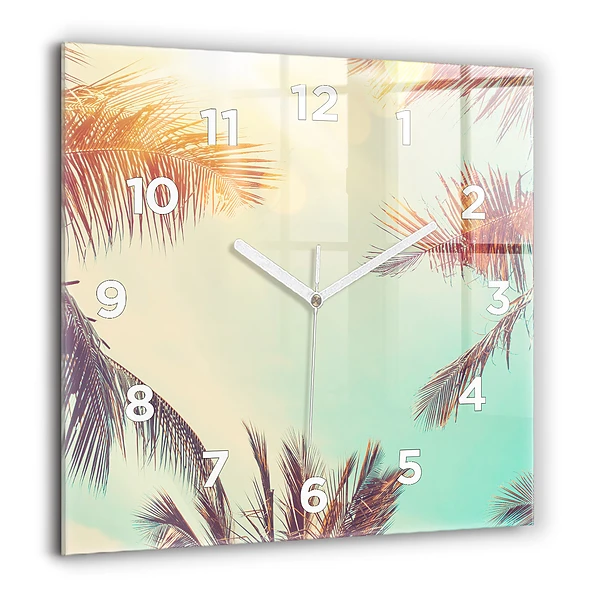 Pendule carrée en verre 60x60 cm Palmiers tropicaux