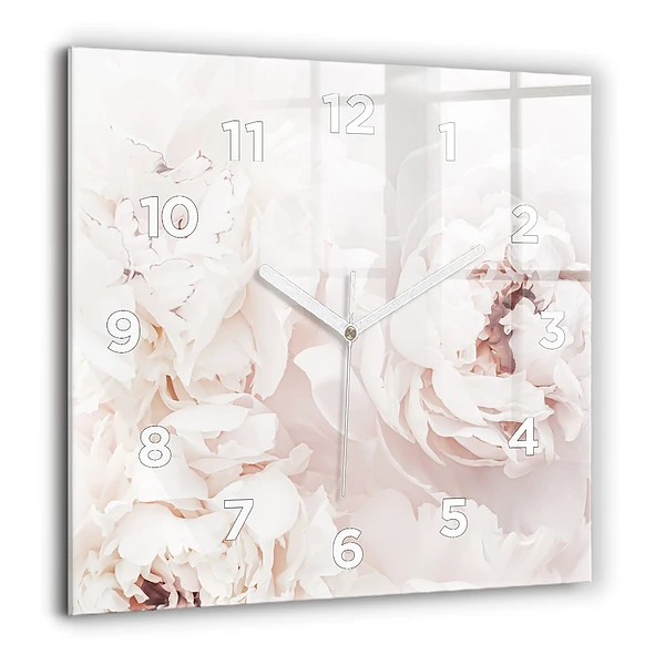 Horloge carrée en verre 60x60 cm Fleurs de pivoine