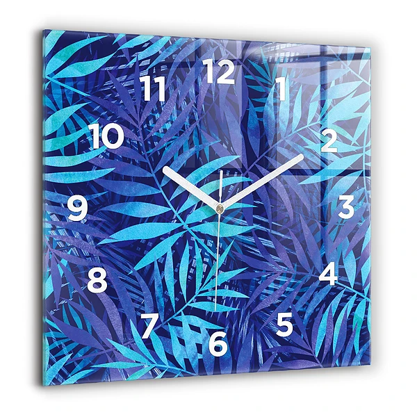 Pendule carrée en verre 60x60 cm Feuilles bleues