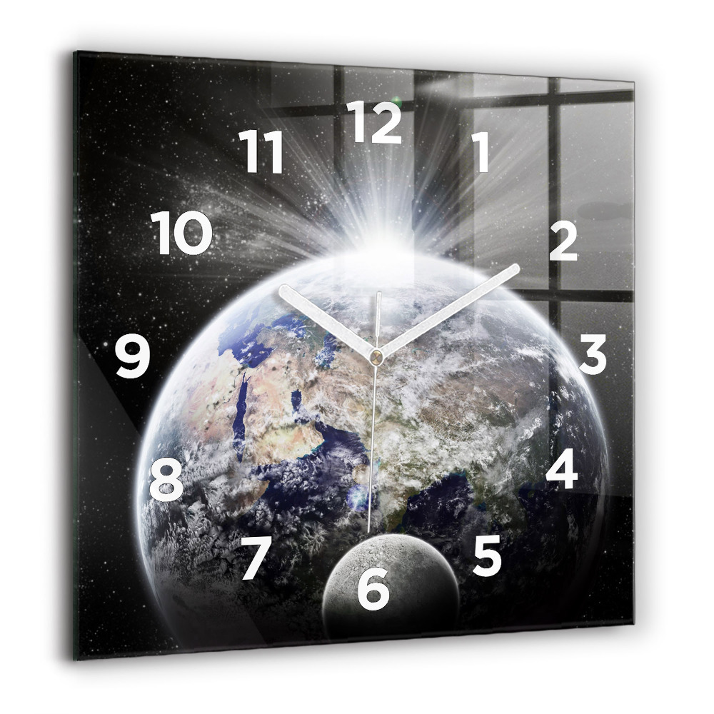 Horloge carrée en verre 60x60 cm Terre Lune Soleil