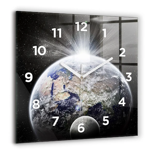Horloge carrée en verre 60x60 cm Terre Lune Soleil