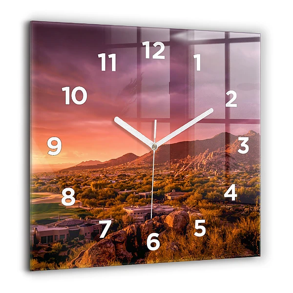 Pendule carrée en verre 60x60 cm Coucher de soleil à North Scottsdale