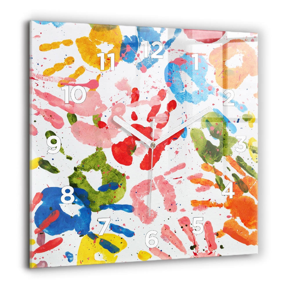 Horloge murale carrée 60x60 cm Empreintes de mains d'enfants