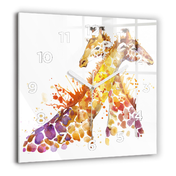 Horloge carrée en verre 60x60 cm Girafe - aquarelle