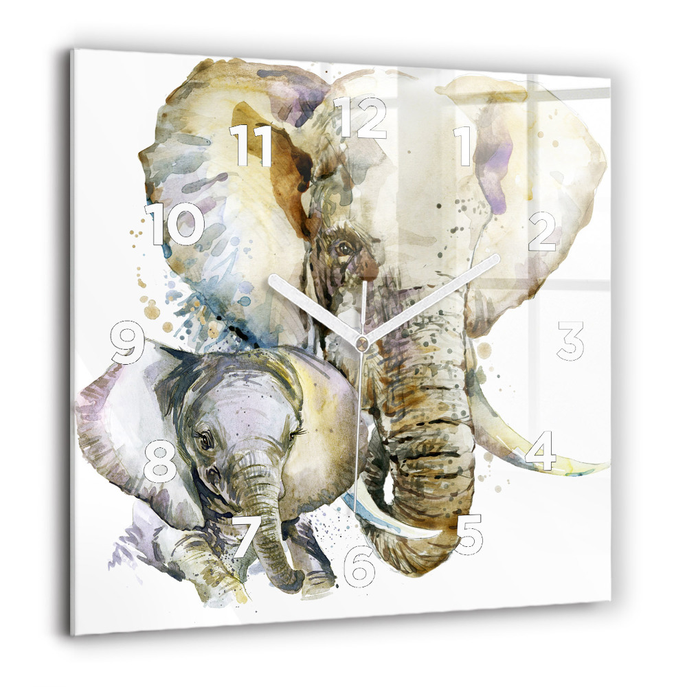 Pendule carrée en verre 60x60 cm Animaux peints - éléphants