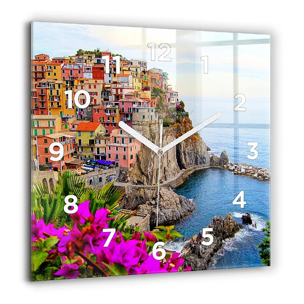 Pendule carrée en verre 60x60 cm Côte des Cinque Terre