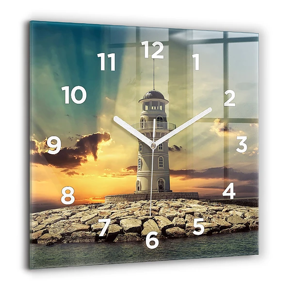 Horloge murale carrée 60x60 cm Phare sur l'eau