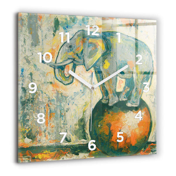 Horloge murale carrée 60x60 cm Posture de l'éléphant peint