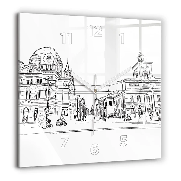 Pendule carrée en verre 60x60 cm Illustration de la ville de Poznan