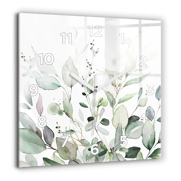 Horloge murale carrée 60x60 cm Feuilles de plantes