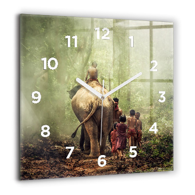 Horloge murale carrée 60x60 cm Enfants guidant un éléphant
