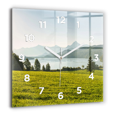 Horloge carrée en verre 60x60 cm Montagnes et champs