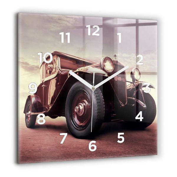 Horloge carrée en verre 60x60 cm Voiture ancienne