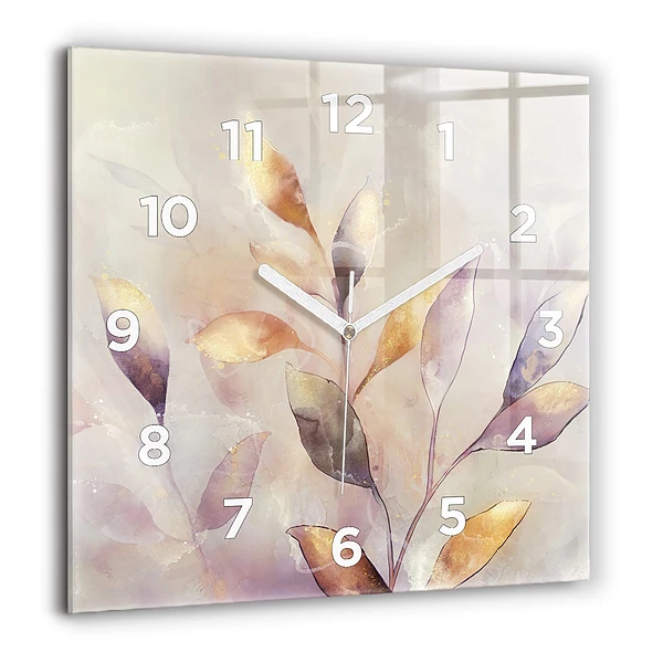 Horloge murale carrée 60x60 cm Feuilles abstraites boho