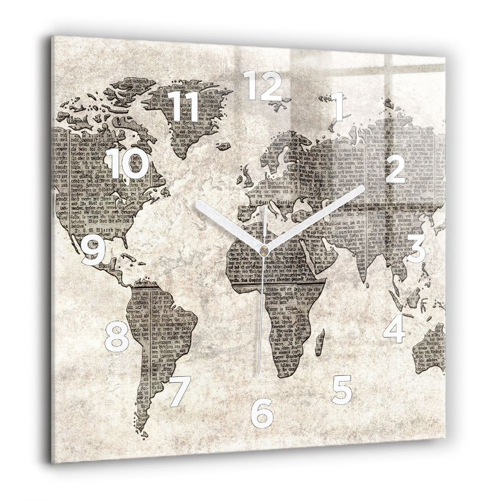 Horloge murale carrée 60x60 cm Journal de la carte du monde
