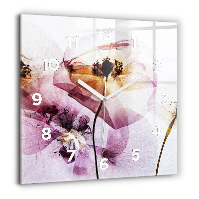 Horloge carrée en verre 60x60 cm Fleurs de pavot sèches
