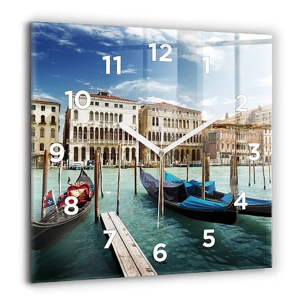 Horloge murale carrée 60x60 cm Gondoles Venise Italie