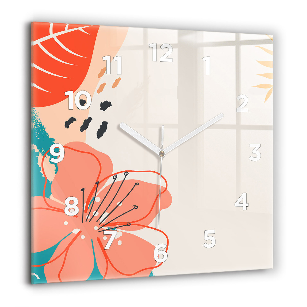 Horloge carrée en verre 60x60 cm Plantes hawaïennes