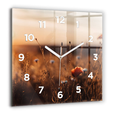 Pendule carrée en verre 60x60 cm Lever de soleil dans un champ