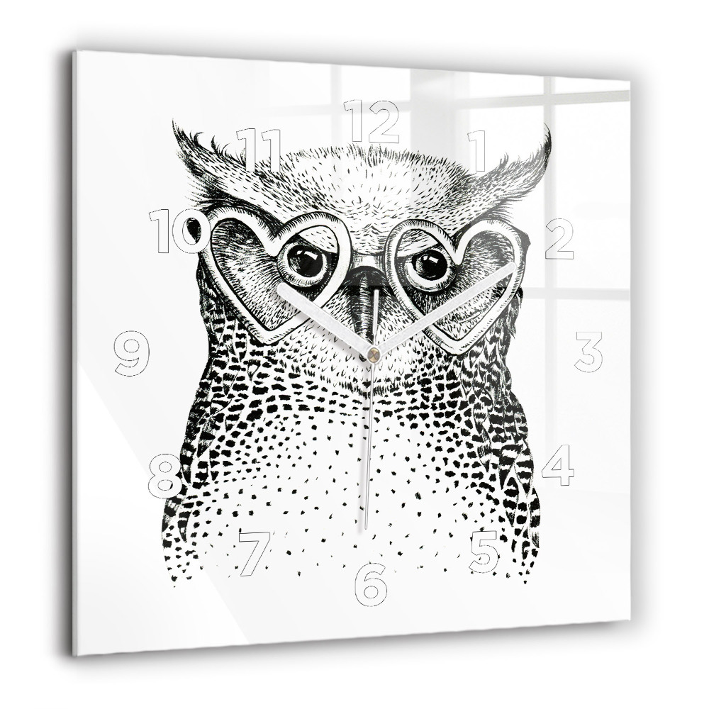 Horloge murale carrée 60x60 cm Hibou dessiné avec des lunettes