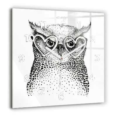 Horloge murale carrée 60x60 cm Hibou dessiné avec des lunettes