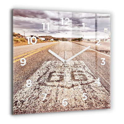 Horloge carrée en verre 60x60 cm Route 66 USA