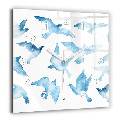 Horloge carrée en verre 60x60 cm Oiseaux bleus en vol