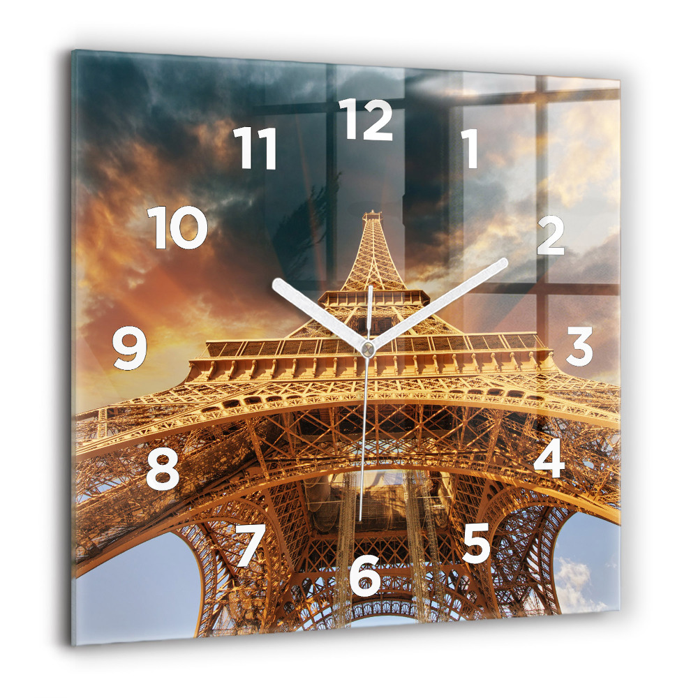 Horloge murale carrée 60x60 cm Tour Eiffel sur fond de nuages