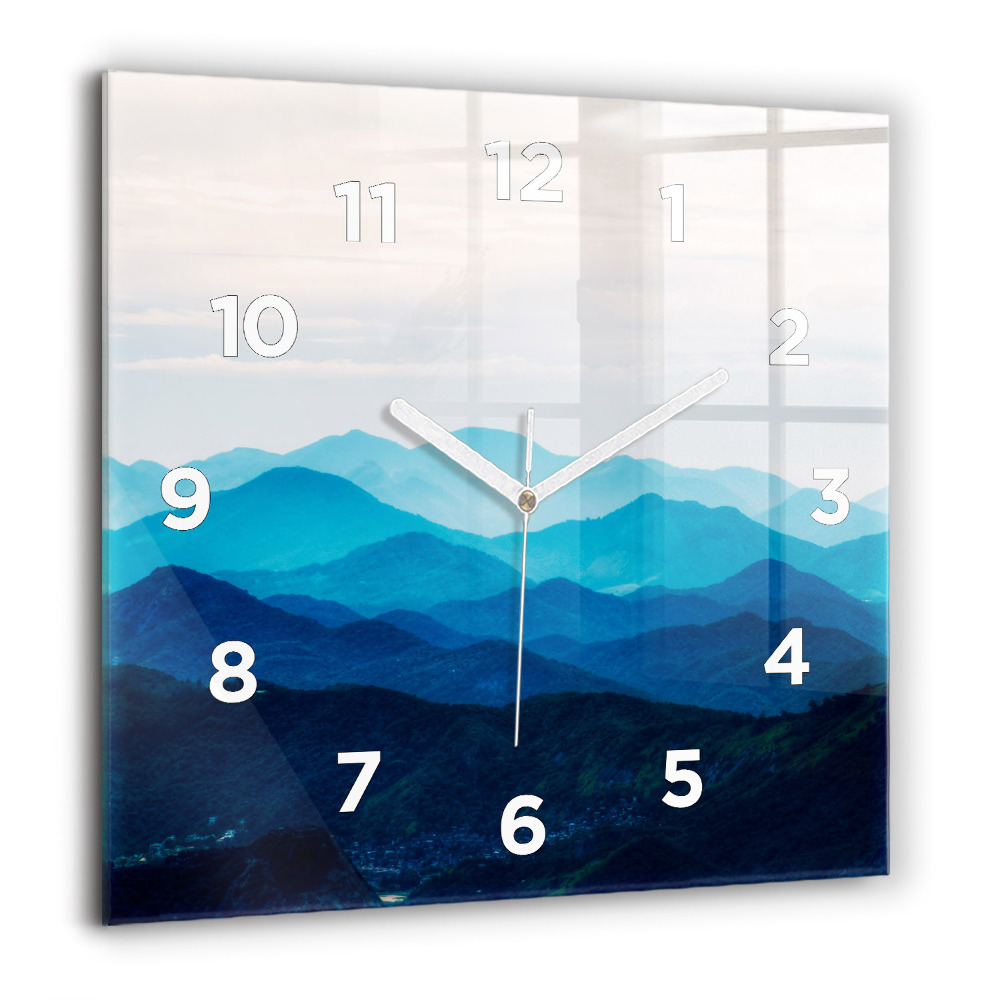 Horloge carrée en verre 60x60 cm Montagne en aquarelle
