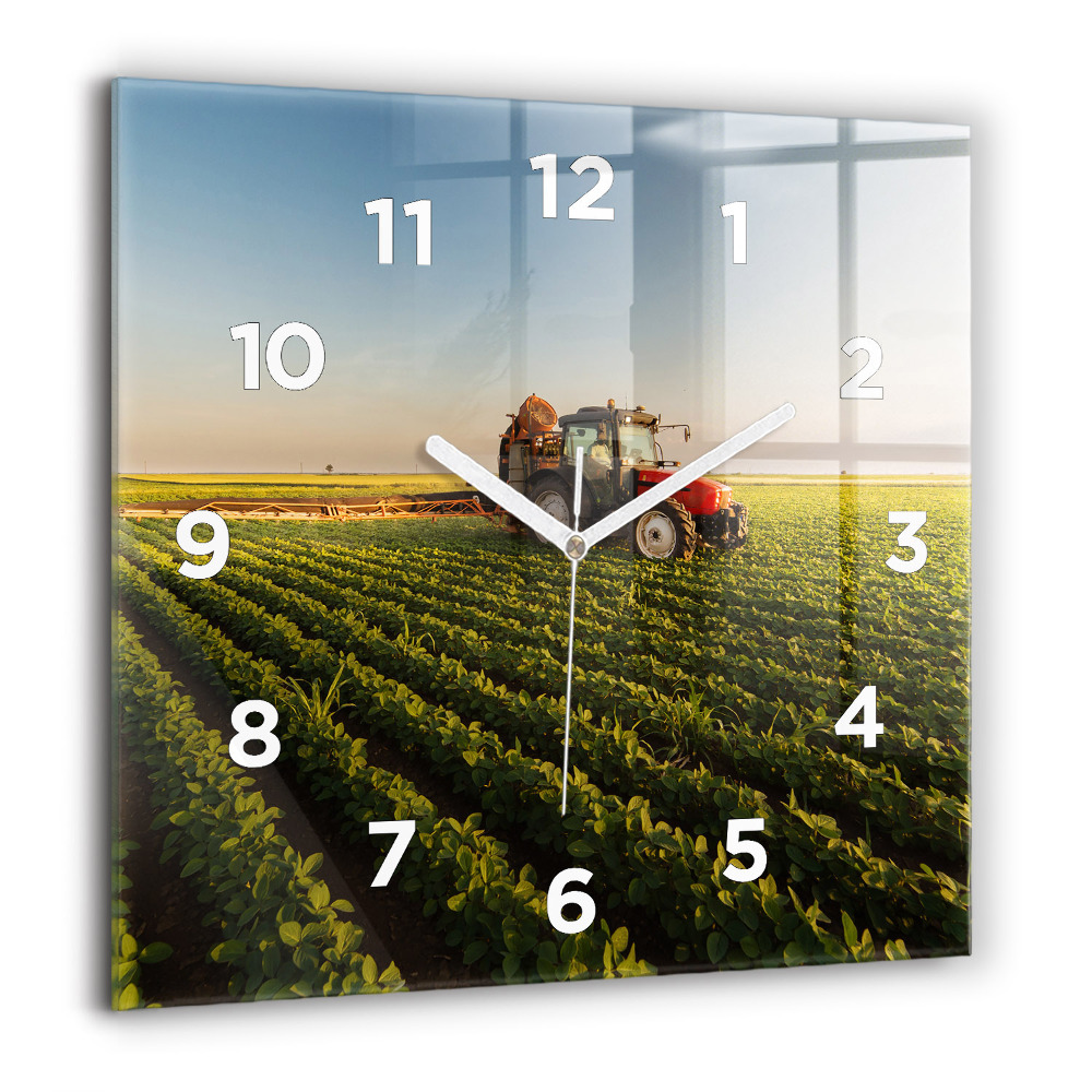 Pendule carrée en verre 60x60 cm Tracteur dans un champ agricole