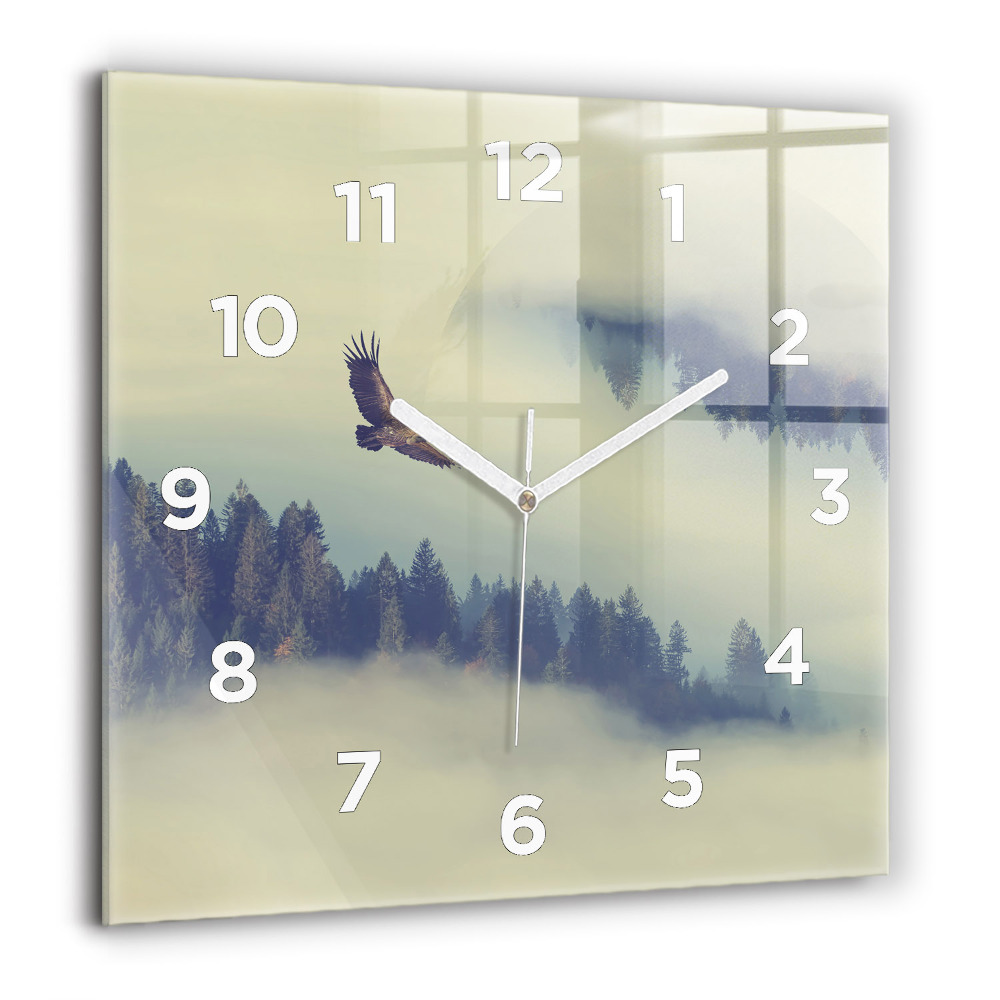 Horloge murale carrée 60x60 cm Aigle de la forêt brumeuse