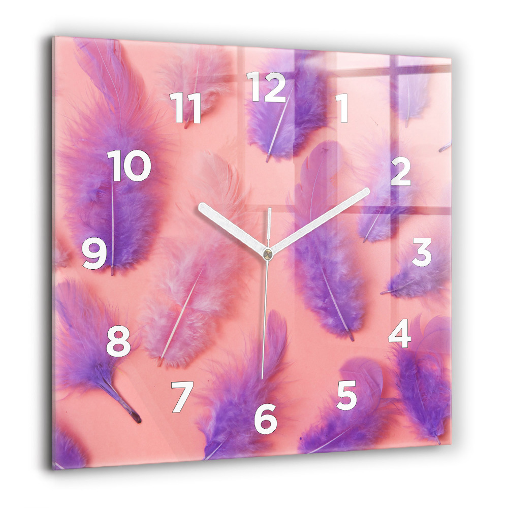 Horloge murale carrée 60x60 cm Plumes colorées