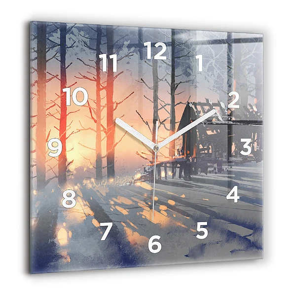 Pendule carrée en verre 60x60 cm Paysage hivernal d'arbres