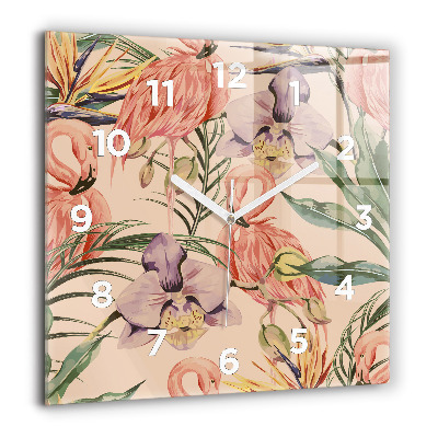 Pendule carrée en verre 60x60 cm Feuilles de palmier tropicales