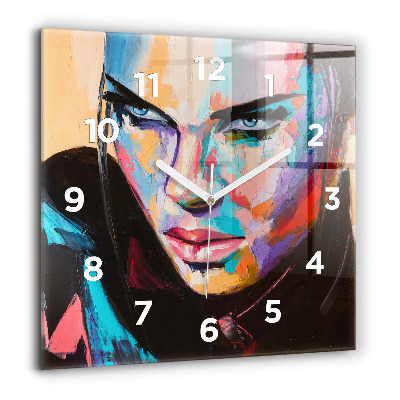 Horloge carrée en verre 60x60 cm Portrait d'une femme
