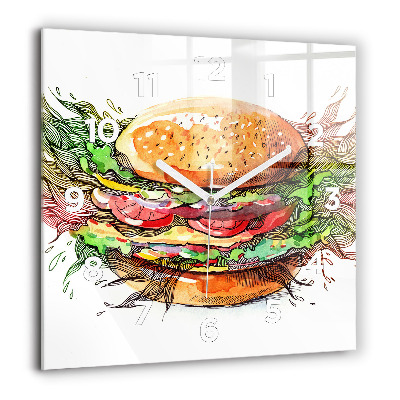 Horloge murale carrée 60x60 cm Hamburger au fromage XXL