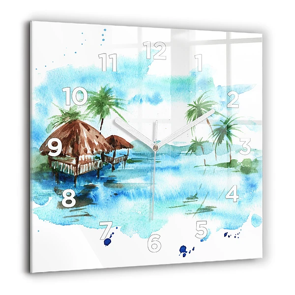 Horloge carrée en verre 60x60 cm Image île déserte