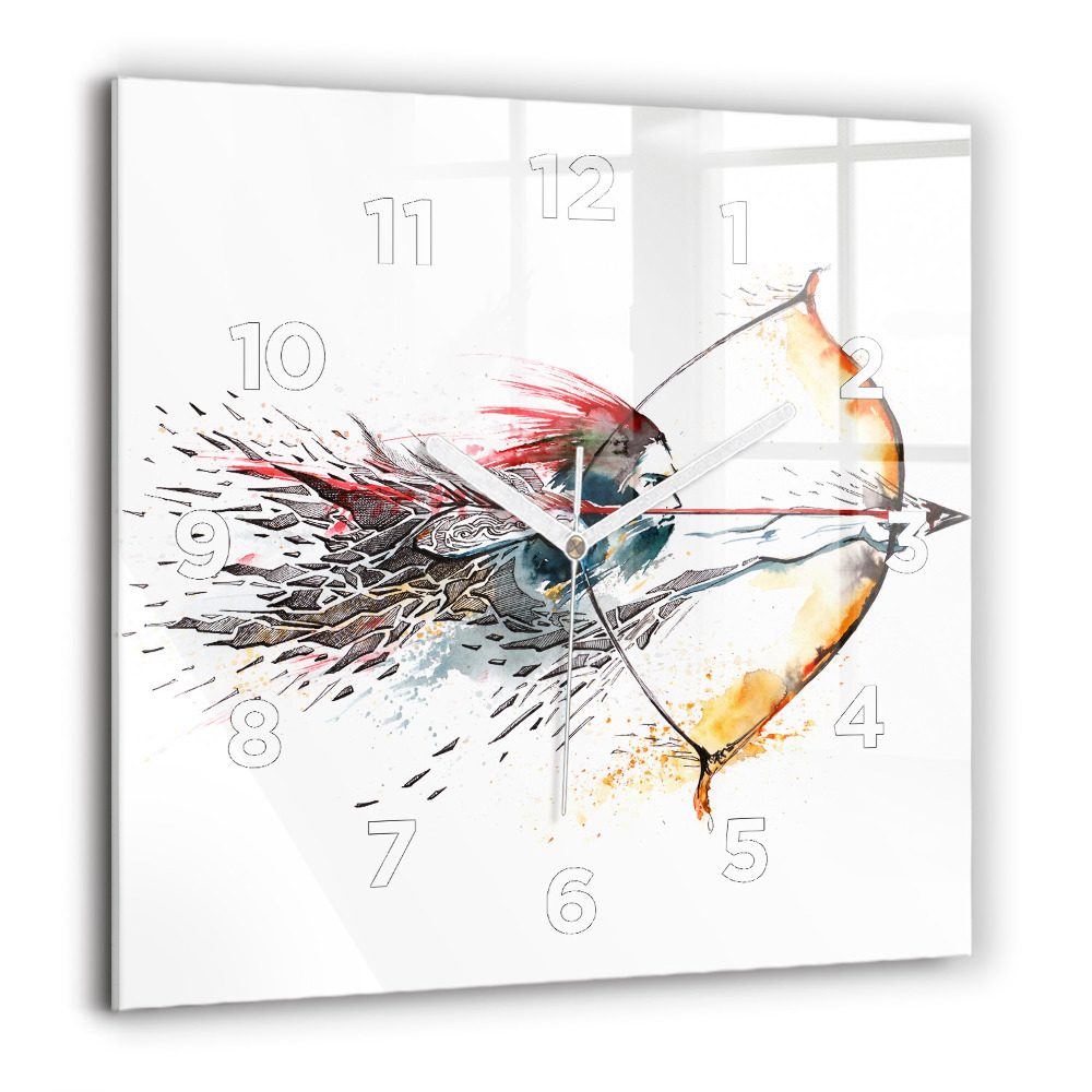 Horloge carrée en verre 60x60 cm Guerrier en chasse