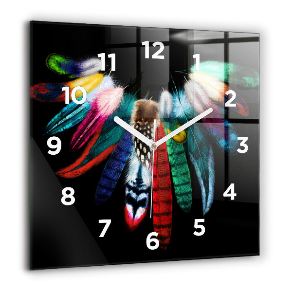Pendule carrée en verre 60x60 cm Plumes colorées d'un oiseau