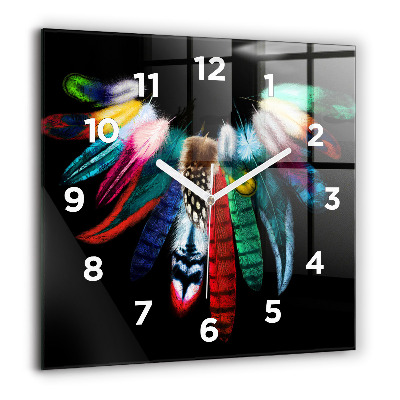 Pendule carrée en verre 60x60 cm Plumes colorées d'un oiseau