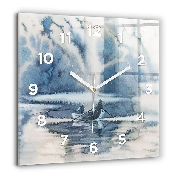 Horloge murale carrée 60x60 cm Pêcheur sur un lac