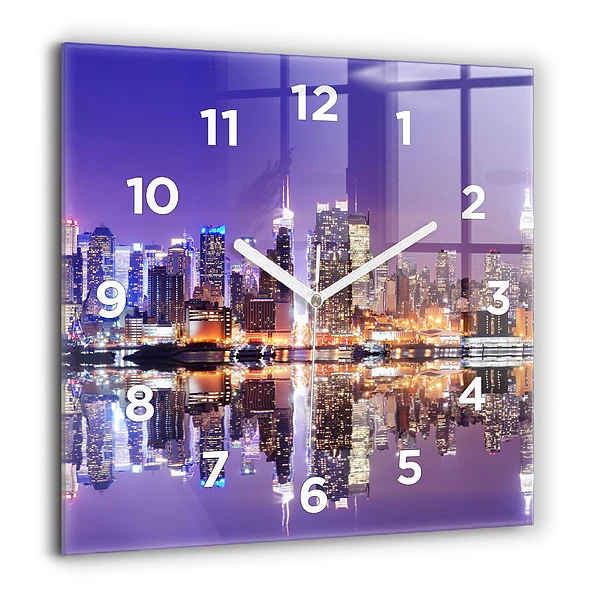 Pendule carrée en verre 60x60 cm New York City la nuit